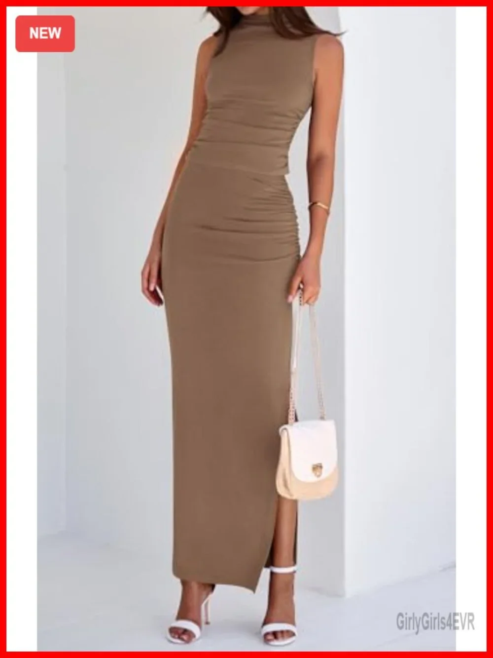 Two Piece Maxi Skirt Set Mock Neck Sleeveless Top Side Slit Summer Outfit